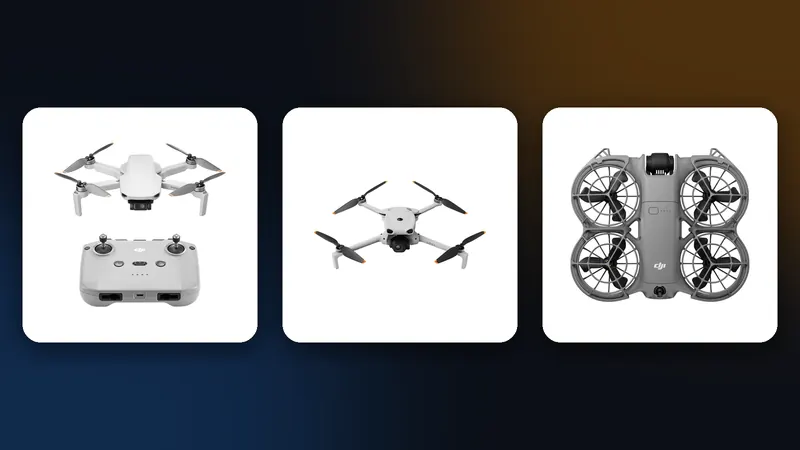 DJI Mini 4K, DJI Lito 1 and DJI Neo 2 beginner drones side by side